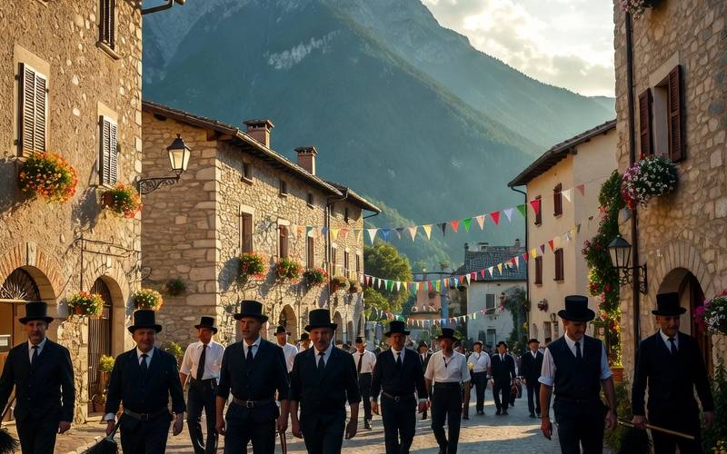 Italian Spazzacamini chimney sweep festival in alpine village