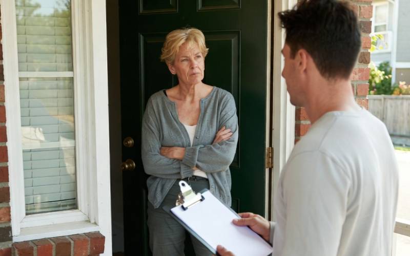 Homeowner skeptical of door-to-door chimney salesman