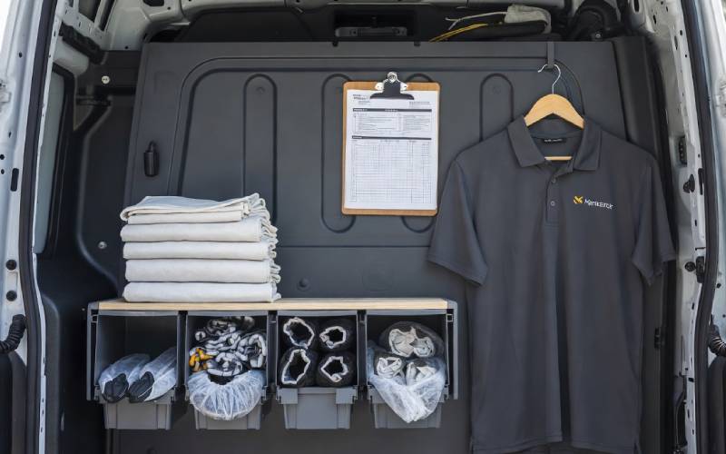 The clean side of a chimney sweep service van