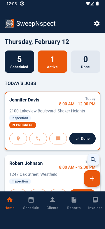 Dashboard with today's scheduled jobs and status counters